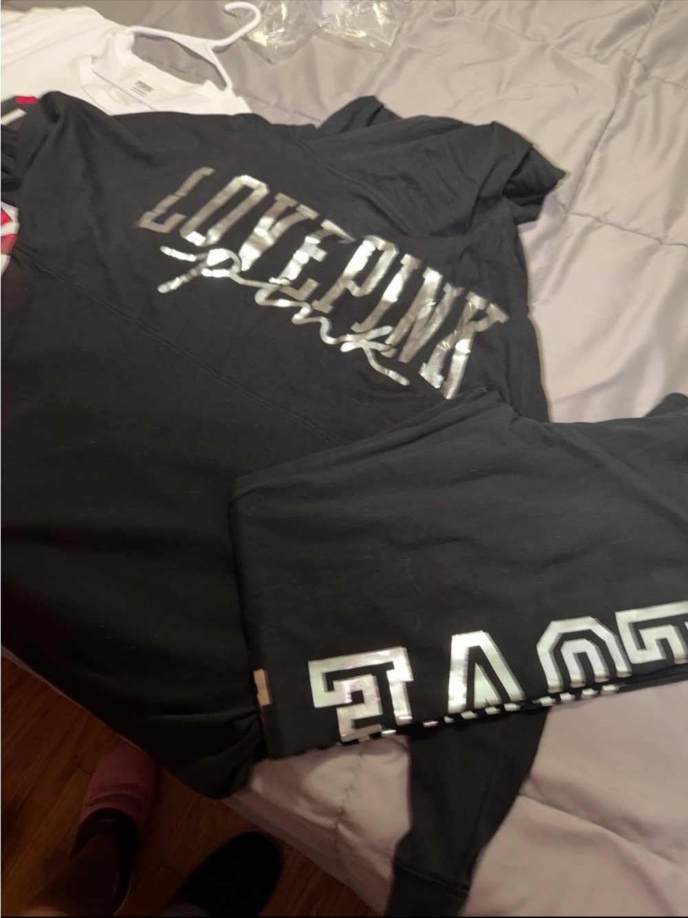 PINK Victoria's Secret Black Sweatshirt with Metallic Silver Logo